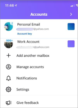 Image of multiple accounts in the Yahoo Mail app.